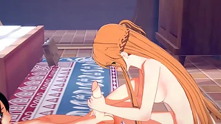 Sword Art Online Hentai - Asuna handjob and footjob to Kirito - Japanese Asian Manga Anime Film Sport Porn